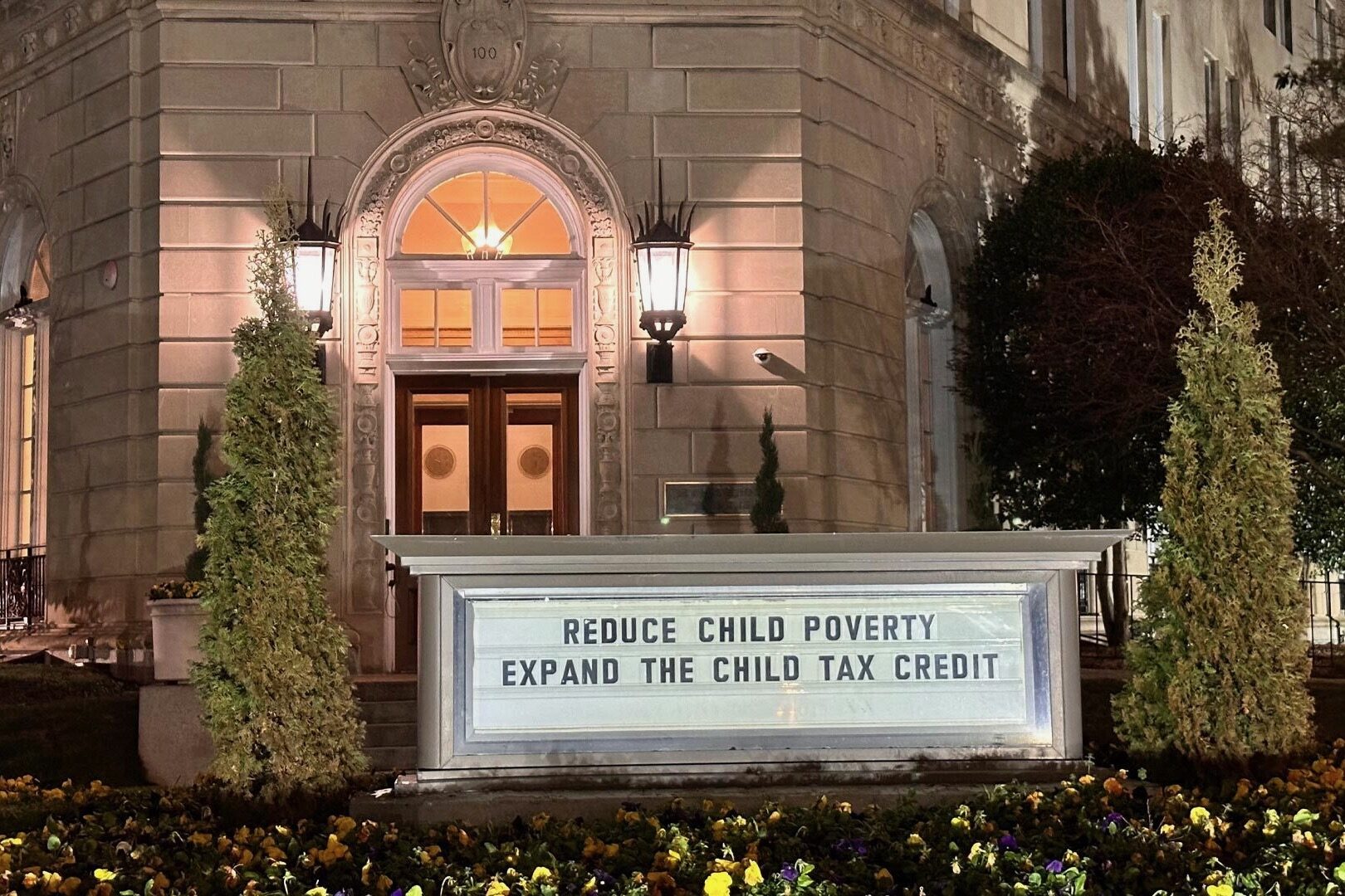 Sign posted outside the United Methodist Building on Capitol Hill Tuesday. 