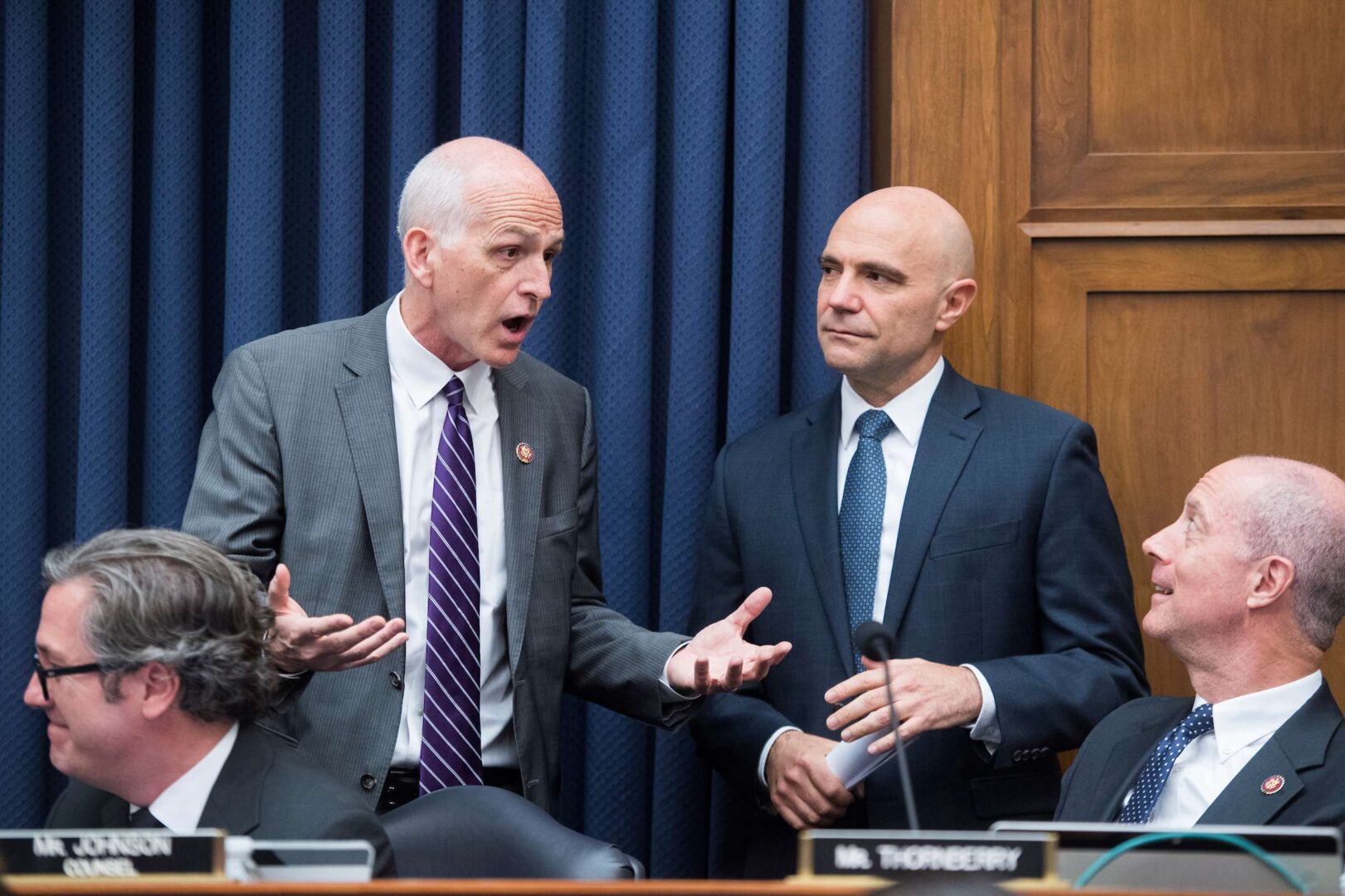 House Armed Services Chairman Adam Smith, left, says the April 30 defense authorization markup was canceled to comply with the 30-day extension of the Trump administration’s guidance on social distancing.
